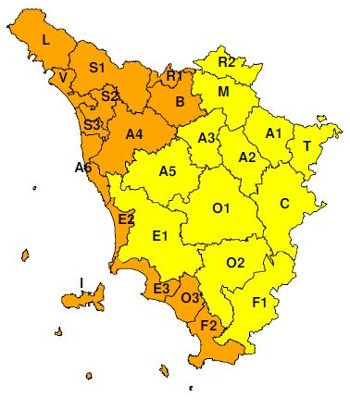 Zone di allerta della Regione Toscana