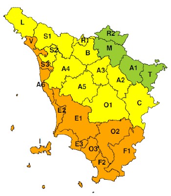 Zone di allerta della Toscana