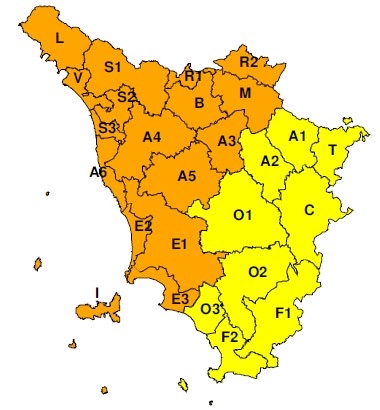 ZOne di allerta della Toscana